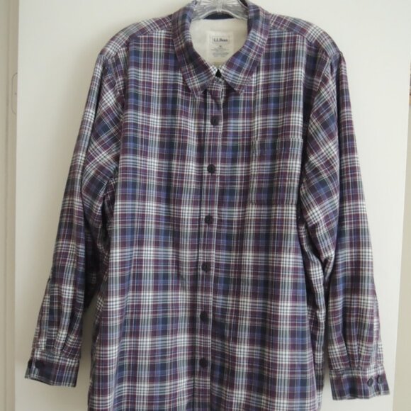 Ladies Shirt Jacket Size 1x Fuzzy Fleece Lined Plaid Cotton Shacket - L. L. Bean - Picture 1 of 9